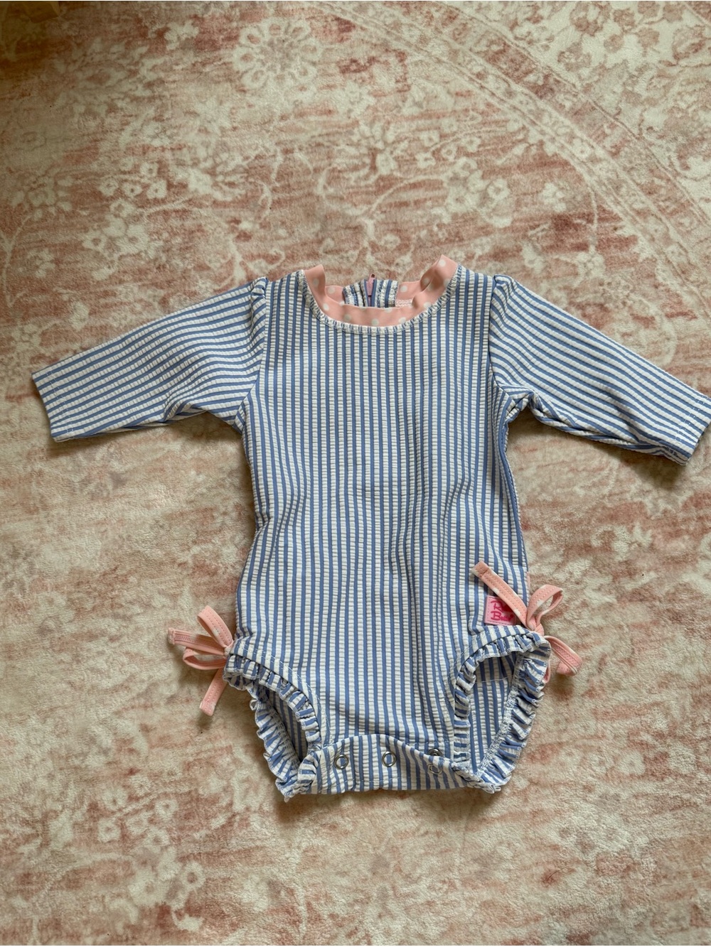 Rufflebutts Periwinkle Blue Seersucker Long Sleeve Rash Guard 0-3 Months